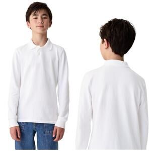 Boys GAP Uniform Long sleeve Polo Shirt Size S White Organic Cotton NWT-READ